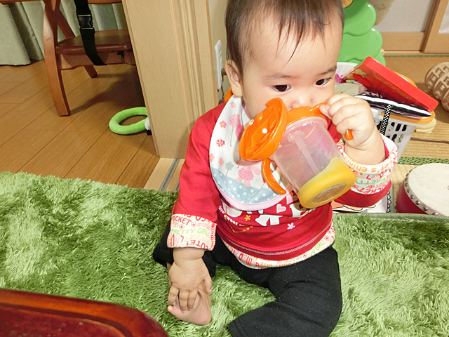 生後９ヵ月 コップ（ストロー）で飲む