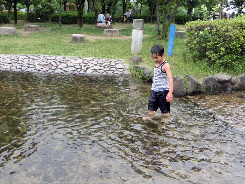 花園中央公園 水遊び 泳ぐ