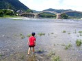 山口県 錦帯橋 川で水遊び